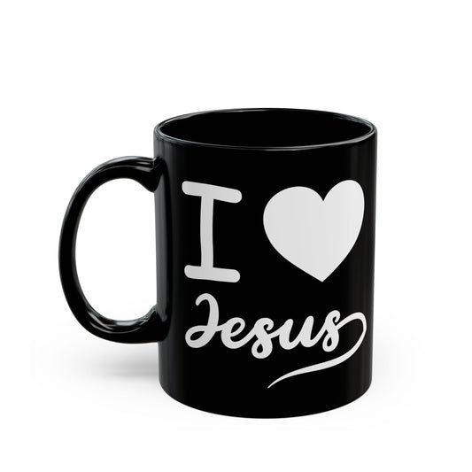 I Love Jesus Black Mug - 11oz & 15oz Coffee Cup for Faithful Believers