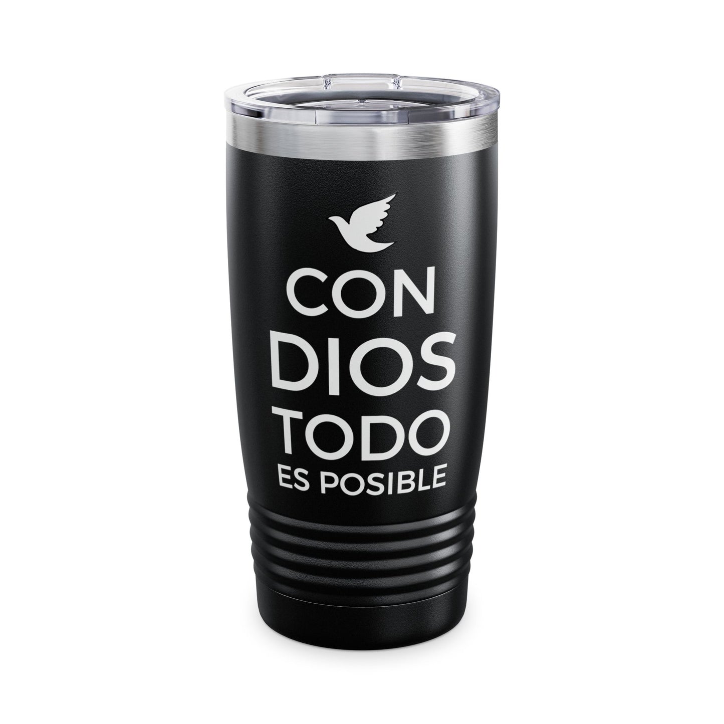 Inspirational Ringneck Tumbler - 20oz Travel Mug with 'Con Dios Todo es Posible' Design